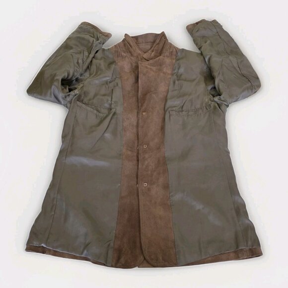 Faconnable Goatskin Suede Jacket Mens L Brown Buttons Pockets Lined 90s Preppy - Picture 13 of 16